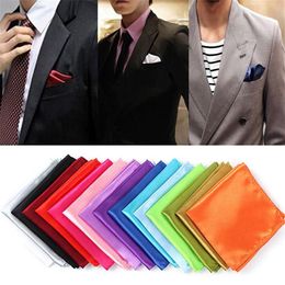 1 pc hommes soie Satin poche carré mouchoir Hanky plaine couleur unie accessoires de fête de mariage 15 couleurs239g3333