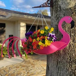 1 PC Pot de fleur en métal exquis forme d'oiseau volant antirouille coloré perroquet flamant Pot de fleur suspendu planteur cadeau d'anniversaire 240311