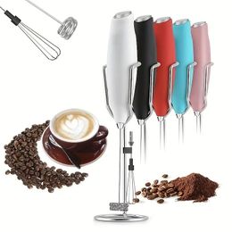 1 mini mousseur à café, mousseur à main avec support de fouet en acier inoxydable - Mousseur portable pour café, latte, matcha