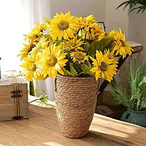 1 Pc panier de jardinière en osier naturel Pot de fleur décor de jardin à la maison seau à linge grand panier de fleurs grand Vase Style nordique 240309