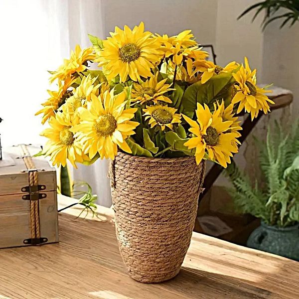 1 Pc panier de jardinière en osier naturel Pot de fleur décor de jardin de maison seau à linge grand panier de fleurs grand Vase Style nordique 240304