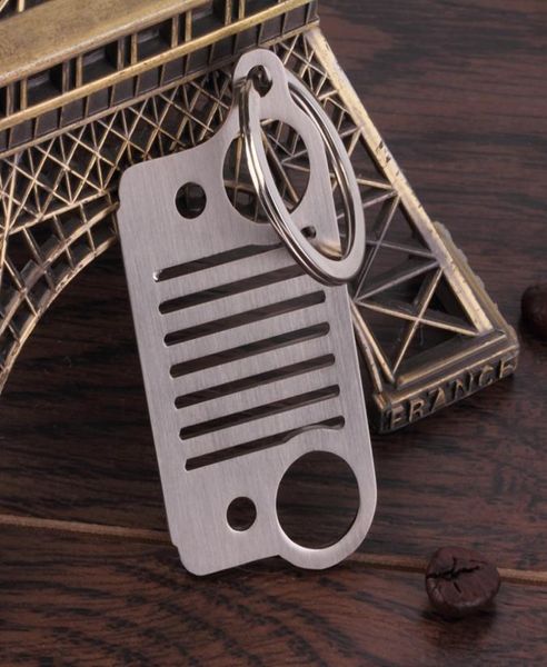 1 pc outil d'extérieur portable en acier inoxydable design unique jeep grill keychain keychain key ring cj jk tj yj xj silver3762703