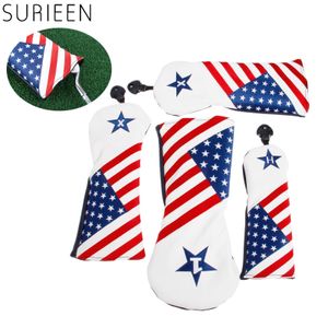 1 pc PU Golf Wood headcover met USA America Flag Style voor Golf Driver Cover Fairway Hybrid Club Head Covers golfaccessoires