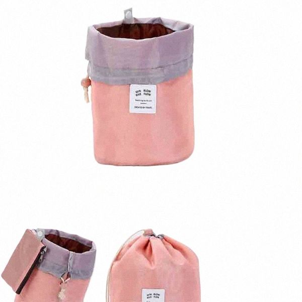 1 Pc couleur unie sac de maquillage femmes cordon voyage sac cosmétique étanche baril cylindrique sac de maquillage organisateur de toilette d4cY #