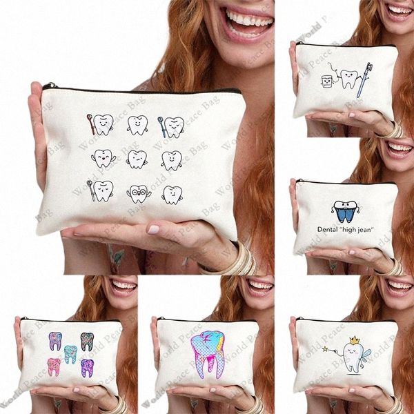 1 unid Diente Carto Bolsa de mujer Kawaii Cosmético Maquillaje Bolsas Escuela Estuche para lápices Chidren Viajes Lona Bolsas de aseo Bolsa de golf E9In #