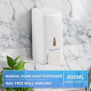1 PC Mural Medro de baño Fit de jabón Dispensador de jabón 800 ml de gran capacidad Desinsiñador de manos Simple Hotel Material de plástico ABS blanco