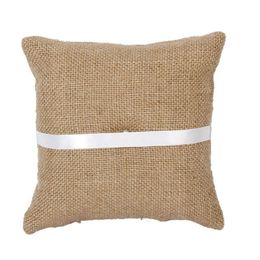 1 pcs 15 * 15cm country rustique Hessian Burlap Bague de mariage Bague de jute Burlap Anneau Pouteau / coussin d'anneau à arc en dente