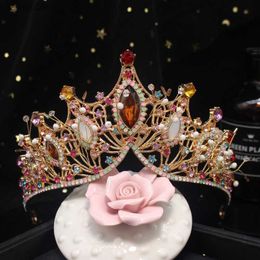 1 pièces 15x7cm grande couronne mariée coiffure de mariage à la main super fée strass coloré princesse fête d'anniversaire couronne L230704