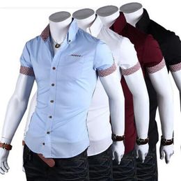 1 Pz 2019 Estate Nuova Moda Solido Uomo Slim Manica Corta Camicia di Cotone Casual Manica Corta Camicia di Vestito da Affari Lavoro Fit Male238J