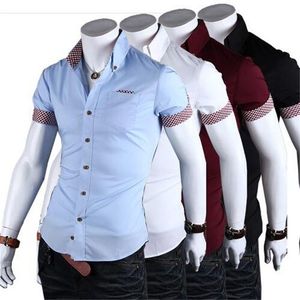 1 pièces 2019 été nouvelle mode solide hommes mince à manches courtes coton chemise décontracté à manches courtes affaires robe chemise travail Fit mâle