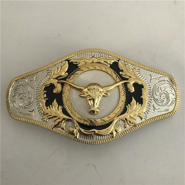 Boucle de ceinture occidentale tête de taureau dorée de grande taille, 1 pièce, pour Cintura Cowboy212g