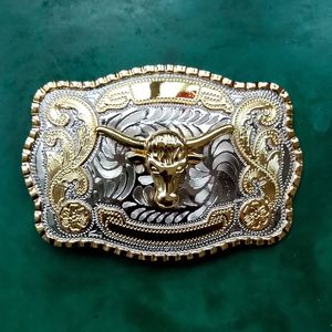 1 stks Big Size Kant Bloem Gold Bull Head Cowboy Metalen Gesp Voor heren Jeans Riemen Head193v