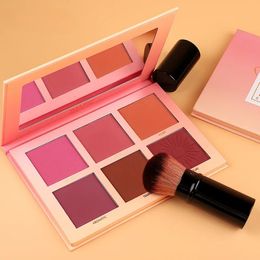 1 stuks Blush Palette Make-up 6 kleuren Professionele Cheek Blush Parel Oranje Pigment Hoge kwaliteit Schoonheid Cosmetische Make-up Blushes 240304