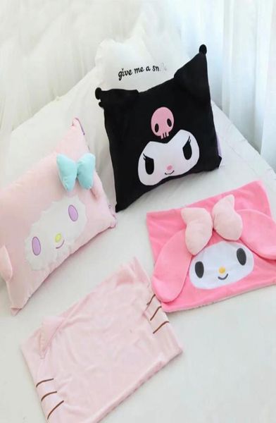 1 Uds. Funda de almohada de algodón con dibujos animados My Melody Kuromi Twin Stars, funda de almohada de dormitorio engrosada de doble cara para niños, juguetes de peluche 207582656