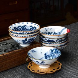 1 pcs chinois Teaware bleu et blanc porcelaine tasse à thé voyage bol à thé en céramique anti-calcaire tasse à cône peinte à la main tasses de méditation service à thé 20220922 Q2