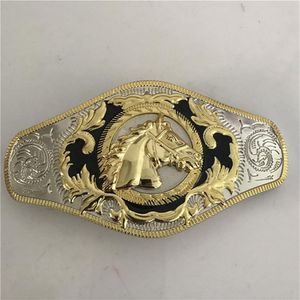 1 stks Cool Kant Gouden Paard Hoofd Western Cowboy Gesp Voor Hebillas Cinturon Fit 4 cm Brede Belt251R
