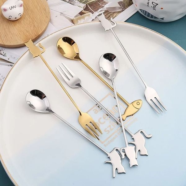 1 PCS Creative Fish Cat Design Coffee Spoon Aventecor