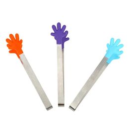 1 pc's creatieve handvorm mini voedselclip roestvrijstalen keuken kooksalade portie bbq tongs voedselkwaliteit siliconen tong gereedschap