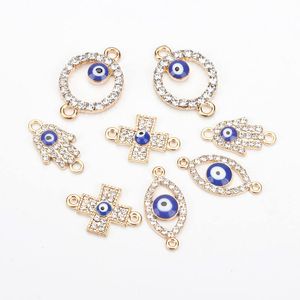 1 PCS Charm Crystal Evil Eyes Fatima Hand Round Cross Charms For Women Men Alloy Gold Diy Handgemaakte mode -sieraden Bevindingen