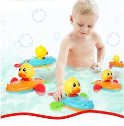 Jouets de bain en forme de canard de dessin animé, 1 pièce, jouet d'eau classique, bateau à rames arrière, bain pour bébé, chaîne de canard, jouet mécanique pour enfants