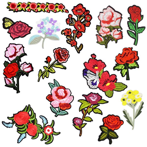 1 Uds. Insignia de parche de flores bordadas bonitas para ropa de niñas, apliques de planchado, parches bordados de costura a rayas para suéter para mujer, parches para pantalones