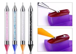 1 pz penna punteggiata a doppia testa strass borchie picker matita di cera perline di cristallo manico strumento per nail art1622945