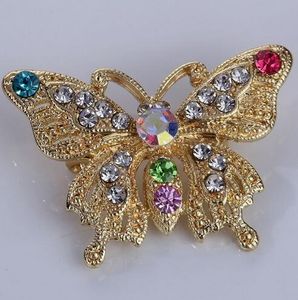 1 Uds. Broche de cristal brillante Estilo mariposa a la moda, joyería de fiesta para mujer, broche de Metal colorido exquisito, accesorio