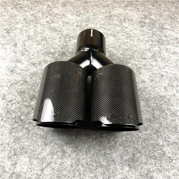 1 Uds. Tubos de silenciador de escape de acero inoxidable negro brillante de fibra de carbono completo Auto Universal Akrapovic Car dual tips271a