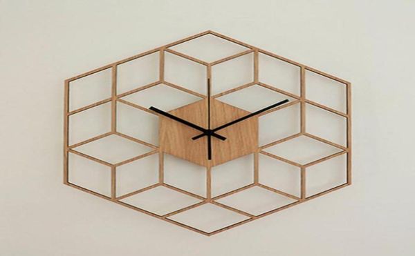 1 pièces horloge murale hexagonale en bois lignes géométriques minimalistes européennes exquise horloge artistique silencieuse pour café maison salon déco5827661