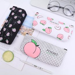 1 pc's kawaii perzik pen potlood kas tas canvas school stationair ontvangen zwarte gereedschappen make -up zakje cosmetics case