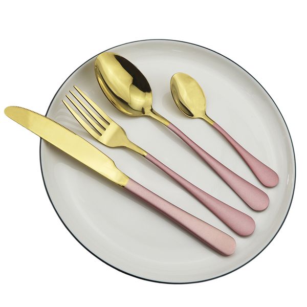 1 pièces couteau fourchette cuillère couverts vaisselle occidentale miroir 304 couverts en acier inoxydable or rose vaisselle Restaurant hôtel usage domestique