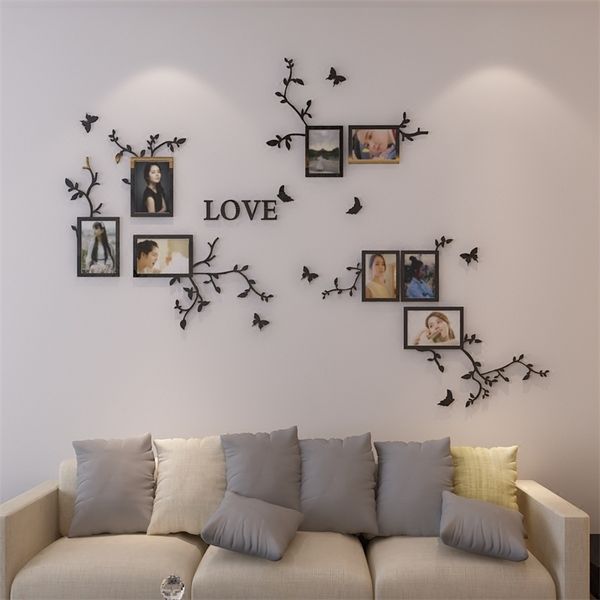 1 PCS Moderne Cadres Photo Wall Sticker DIY TV Fond Mur Affiche Salon / Salle À Manger 3D Acrylique Stickers Muraux Home Art Decor 201201