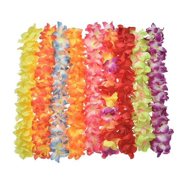 Collier de fleurs tropicales de plage en plastique, 1 pièces, pétales Luau hawaïens, décorations de fête de Festival Leis, fournitures de mariage