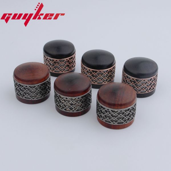 1 PCS Red Sandalwood/Ebony Potentiómetro Piesta de plataforma de plata antigua u dorada Decoraciones alrededor de la perilla del potentímetro Basco de guitarra