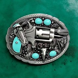 Boucle de ceinture en perles Turquoise pour hommes et femmes, 1 pièce, Cowboy occidental rétro, adapté aux ceintures en jean de 4cm de large, Head196J