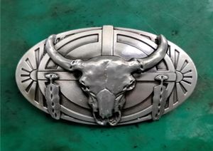 1 PCS Silver Bull Head Feather Western Cowboy Belt Buckle Fit 4cm de large Jeans Belts Headas Cinturon8667867