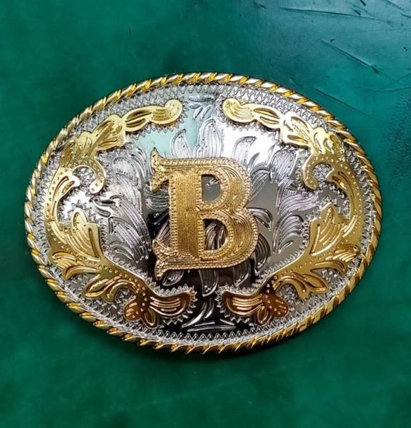 1 pz argento dorato B lettera iniziale fibbia uomo cowboy occidentale cowgirl fibbia della cintura misura 4 cm larghezza jeans cinture testa5128197