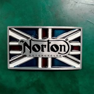 1 stks UK Vlag Norton Motorfiets Cowboy Gesp Voor Heren Westerse Riem Hoofd Fit 4 cm Brede Jeans Belts273v