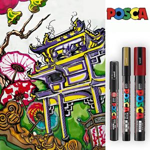 1 PCS Uni Posca Marker Pen PC-5M POP-advertentieposter Graffiti Manga Pen 1.8-2,5 mm Schilderen Handgeschilderde kunstbenodigdheden Caneta