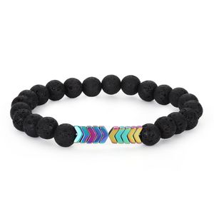 1 Uds. Pulseras de piedra de Lava volcánica, brazalete de cuentas de flecha de equilibrio curativo para hombres y mujeres, joyería de cadena de mano elástica de Yoga