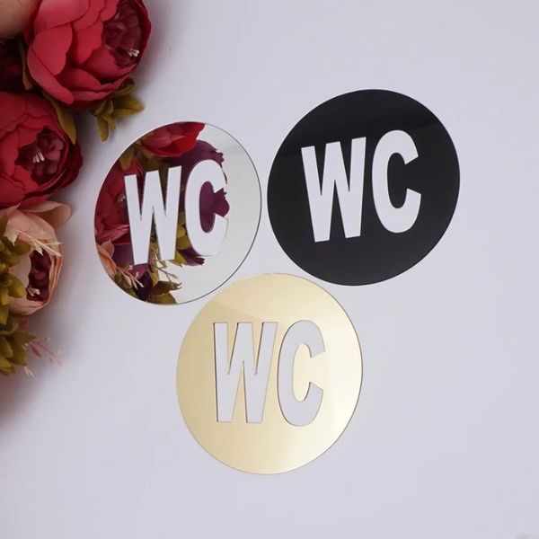 1 PCS WC PORTE SIGN MIRROR Stickers muraux auto-adhésion Autocollant acrylique pour la décoration de la maison