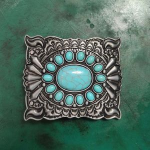 Boucle de ceinture de Cowboy en pierre Turquoise occidentale, 1 pièce, pour hommes et femmes, adaptée aux ceintures en jean de 4cm de large, Head244K