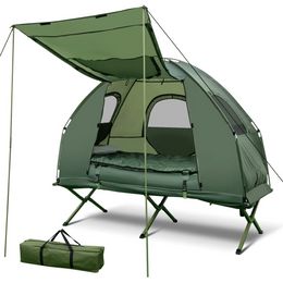 Cot de tente à 1 personne, tente de camping pliable avec matelas aérien et sac de couchage