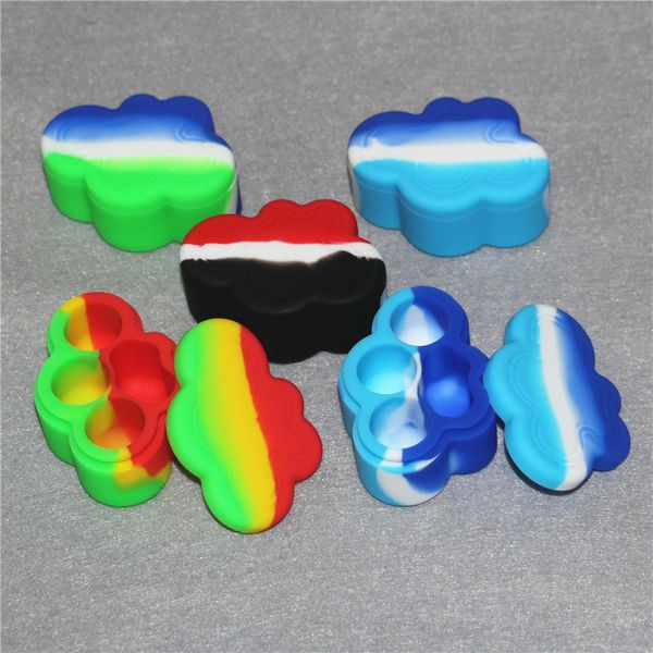 1 pièce 4 cavités Cloud Shape Jar Silicone Container Jar Dab Box Containers 22ML Dabber Tool Bocaux de stockage Verre Nectar Collector Oil Burner Pipes