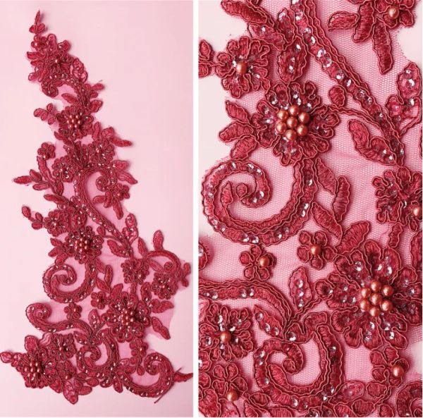 1 pièce 40 * 14cm 3d 11 couleurs broderie en dentelle florale Perle Perle à paillettes Patch coudre de couture