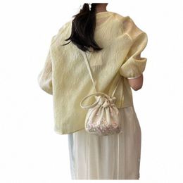 1 pièce Sac à cordes de tirage floral esthétique pour fille fi rétro Chinois FR Sac à épaule pour les femmes Travel Portable Sac 79wj #