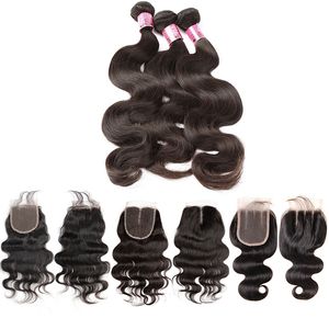 Greatremy Body Wave Cheveux Humains 3 Bundles avec Fermeture Double Trame Brésilienne Vierge Cheveux Bundle Et Fermetures Offres Usine D'approvisionnement Unité de Dentelle