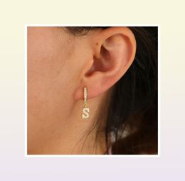 1 pièce or argent couleur clair Cz 26 initiale charme cercle balancent goutte boucle d'oreille nom lettre Alphabet boucles d'oreilles pour femmes filles6239559