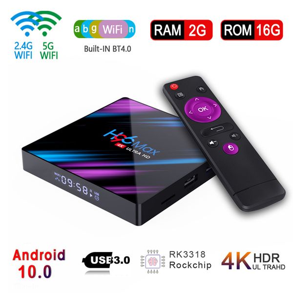 1 pieza H96 Max android tv box 10.0 RK3318 2GB 16GB Dual Wifi 2.4G 5G Set Top Box con teclado inalámbrico