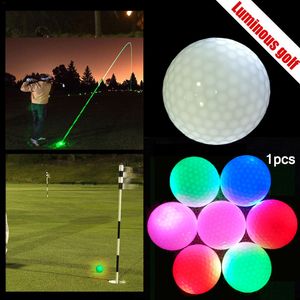 1 pieza de pelotas de golf con luz LED que brillan intermitentes en la noche oscura regalos de práctica de entrenamiento multicolor